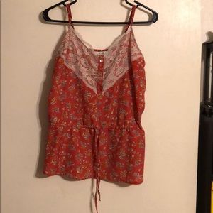 XXI orange floral tank w/lace trim sz M